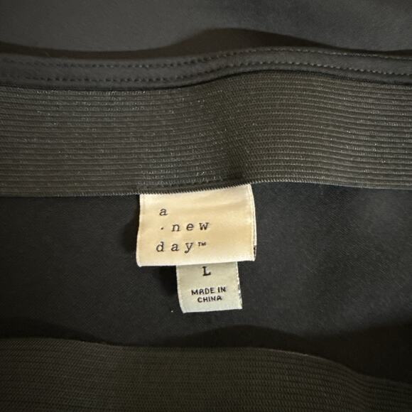 A New Day Women’s Black A-Line Satin Feel Slip Midi Skirt Elastic Waist Large - Picture 8 of 9